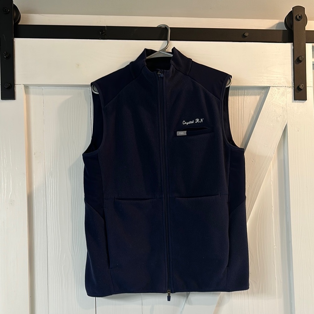 Figs Blue Fleece Vest with Zipper Closure